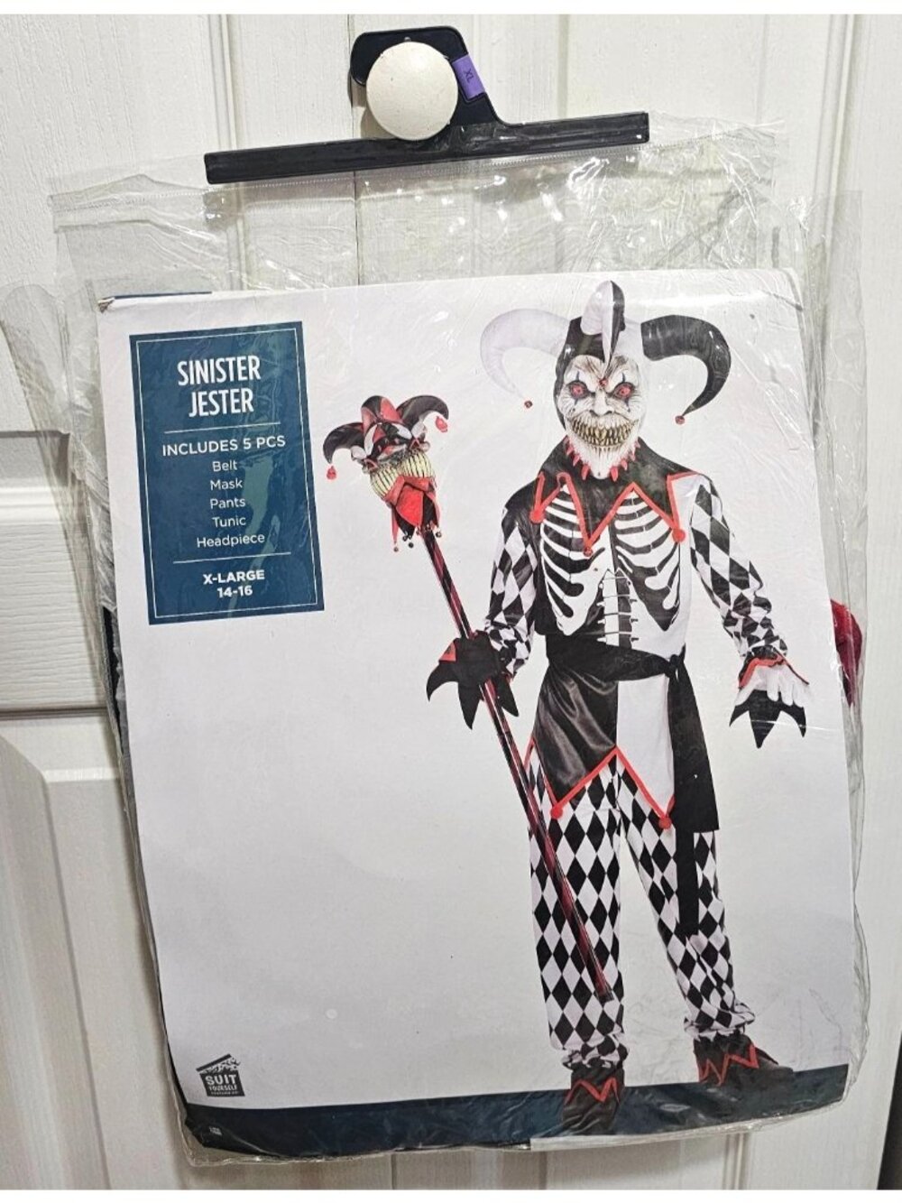 Sinister Jester Costume Boys 14-16 Halloween Evil Scary Creepy Skeleton Circus